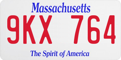 MA license plate 9KX764