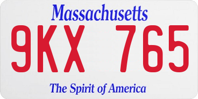 MA license plate 9KX765