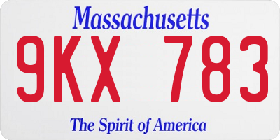 MA license plate 9KX783
