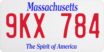 MA license plate 9KX784