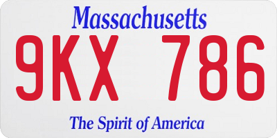 MA license plate 9KX786