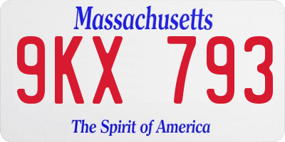 MA license plate 9KX793