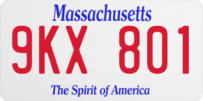 MA license plate 9KX801