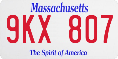 MA license plate 9KX807