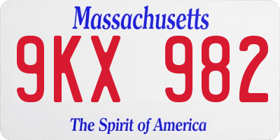 MA license plate 9KX982