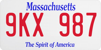 MA license plate 9KX987