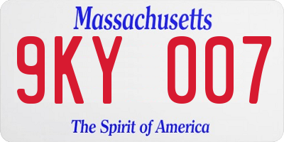 MA license plate 9KY007