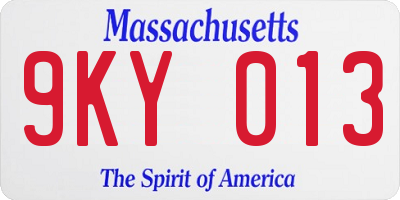 MA license plate 9KY013