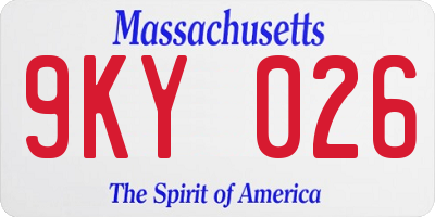 MA license plate 9KY026