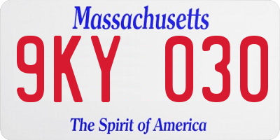 MA license plate 9KY030
