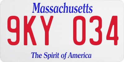 MA license plate 9KY034