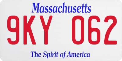 MA license plate 9KY062