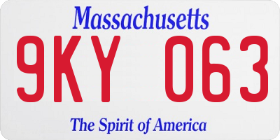 MA license plate 9KY063