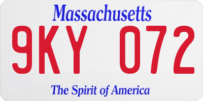 MA license plate 9KY072