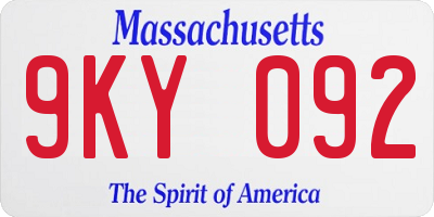 MA license plate 9KY092