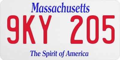 MA license plate 9KY205