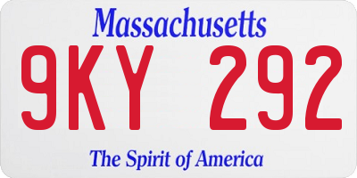 MA license plate 9KY292
