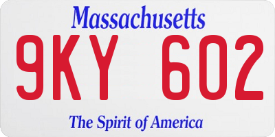MA license plate 9KY602
