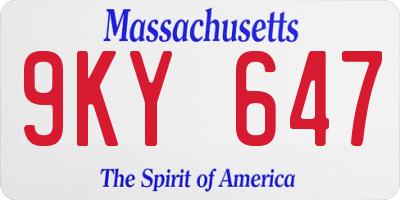 MA license plate 9KY647