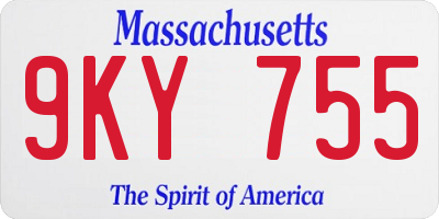 MA license plate 9KY755