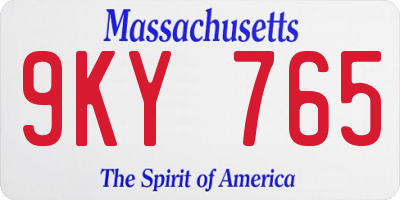 MA license plate 9KY765