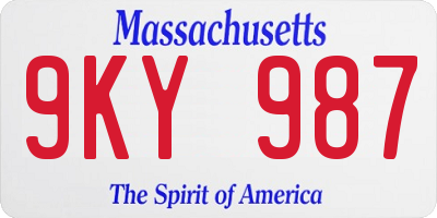MA license plate 9KY987