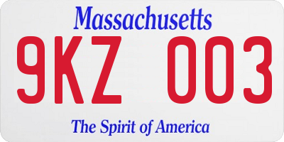 MA license plate 9KZ003