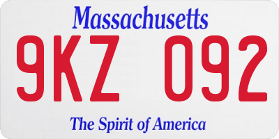 MA license plate 9KZ092