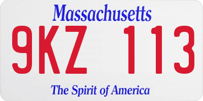MA license plate 9KZ113