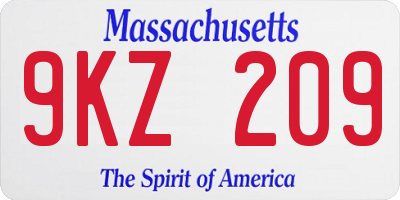 MA license plate 9KZ209