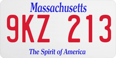 MA license plate 9KZ213