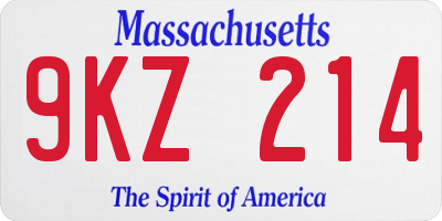 MA license plate 9KZ214