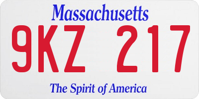 MA license plate 9KZ217