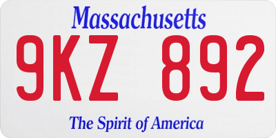 MA license plate 9KZ892