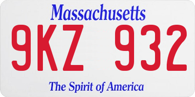 MA license plate 9KZ932