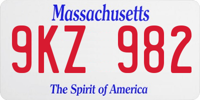 MA license plate 9KZ982