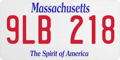 MA license plate 9LB218