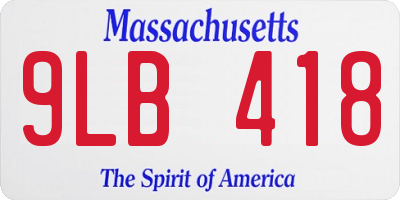 MA license plate 9LB418