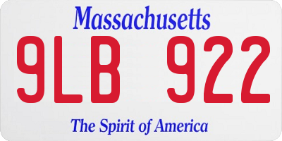 MA license plate 9LB922