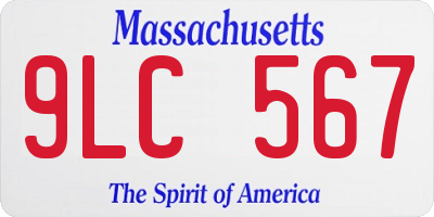 MA license plate 9LC567