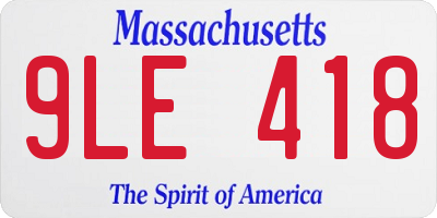 MA license plate 9LE418