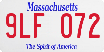 MA license plate 9LF072