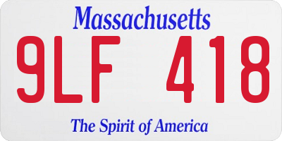 MA license plate 9LF418