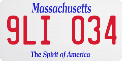 MA license plate 9LI034