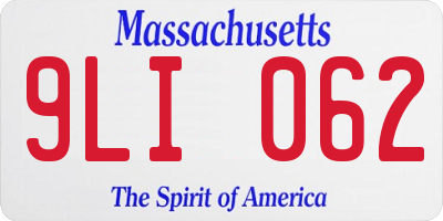 MA license plate 9LI062