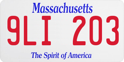 MA license plate 9LI203