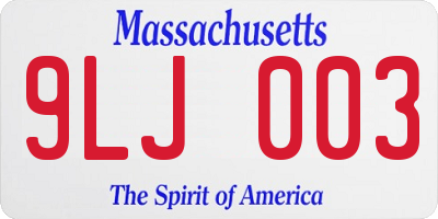 MA license plate 9LJ003