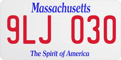 MA license plate 9LJ030