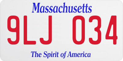MA license plate 9LJ034