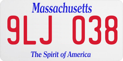 MA license plate 9LJ038